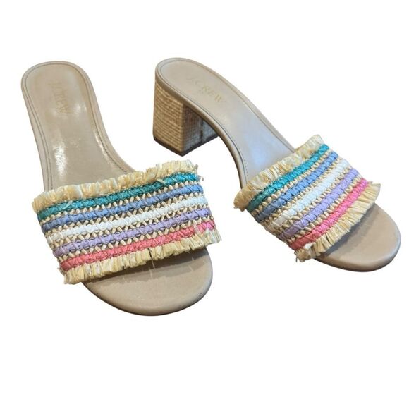 J.Crew Rainbow Raffia Woven mule Block heels Colorful sandals - Picture 5 of 13